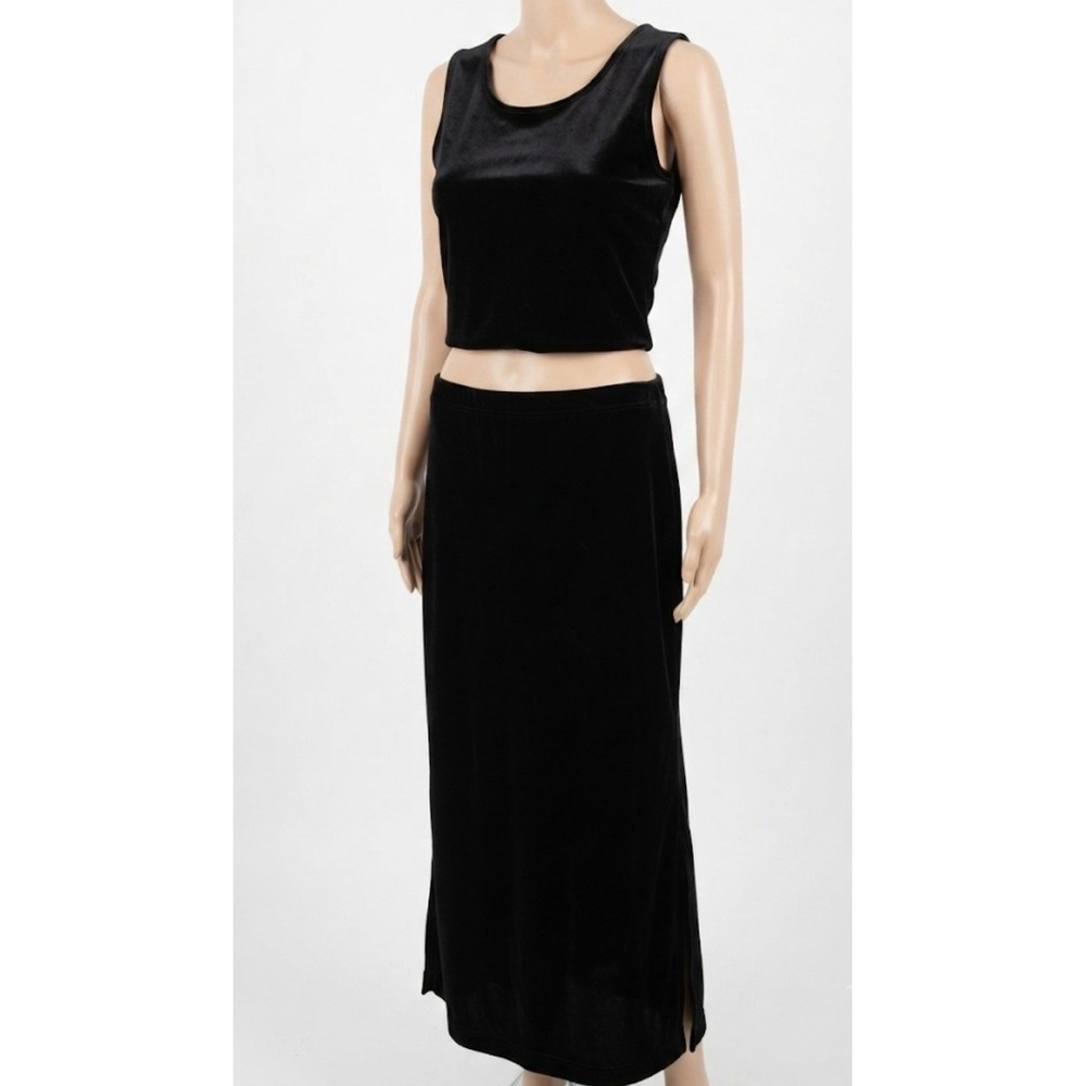 Denim & Co. Velvet Tank Midi Skirt Set M Black 90s Witchy Grunge Minimalist Y2K